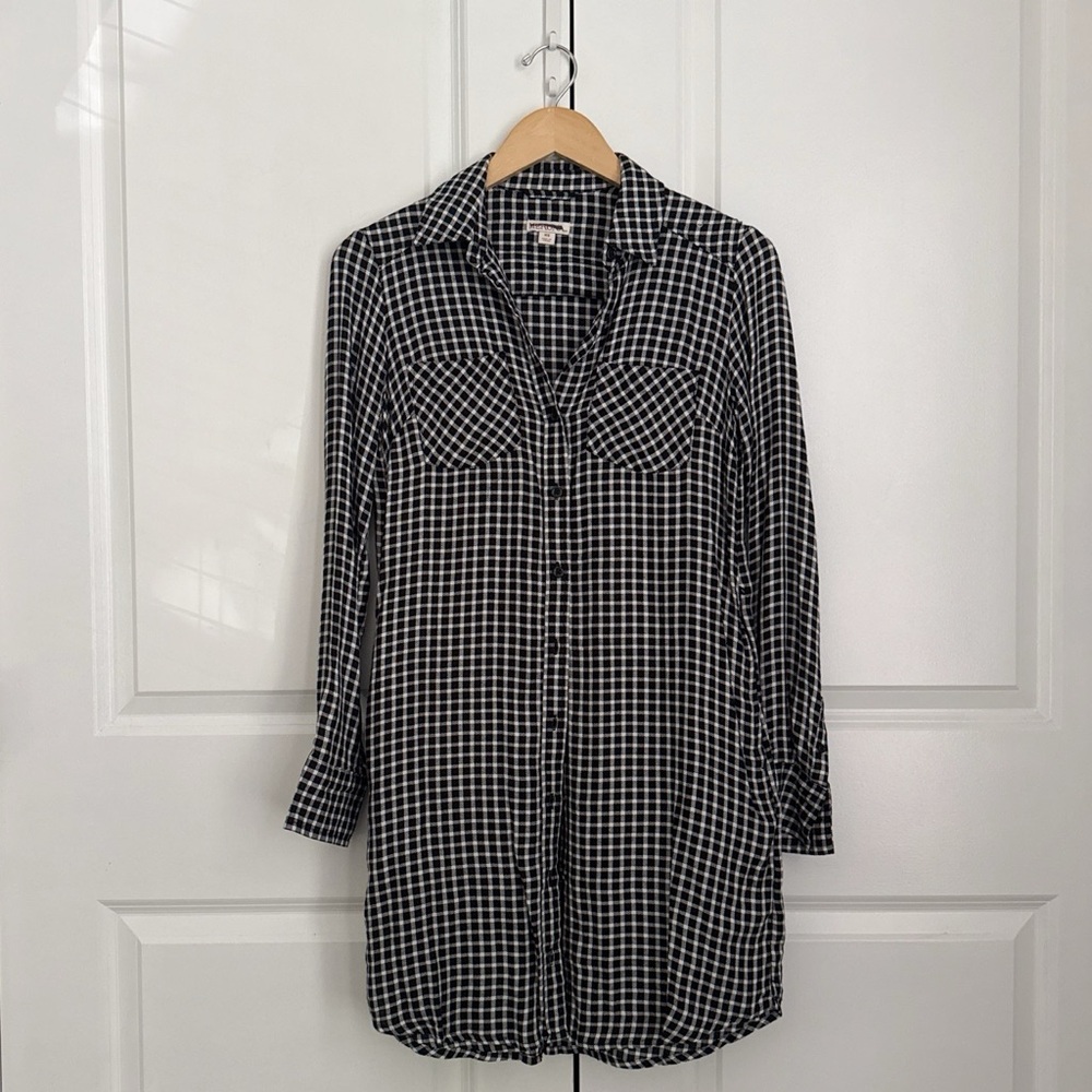 Gingham Printed Abstract Shirt Dress Vintage